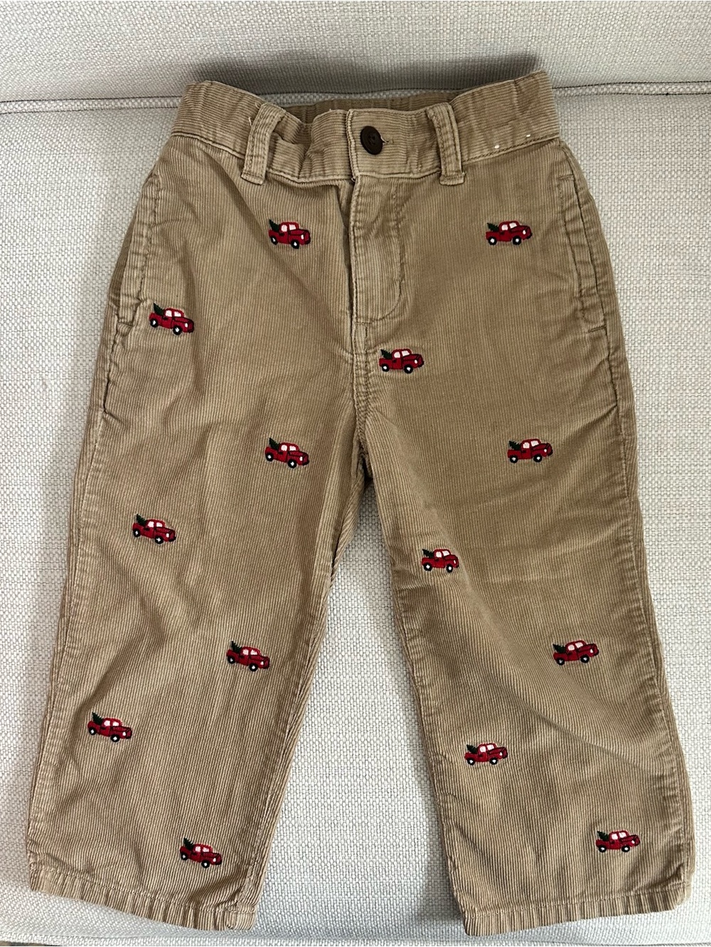 Toddler Boy GYMBOREE Christmas Tree Red Truck Embroidered Tan Corduroy Pants- 2T